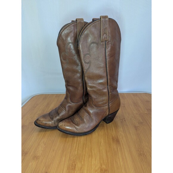 J. Chisholm Womens Cowboy Boots Sz 7 M Brown Vintage Western (O04) - Picture 1 of 10